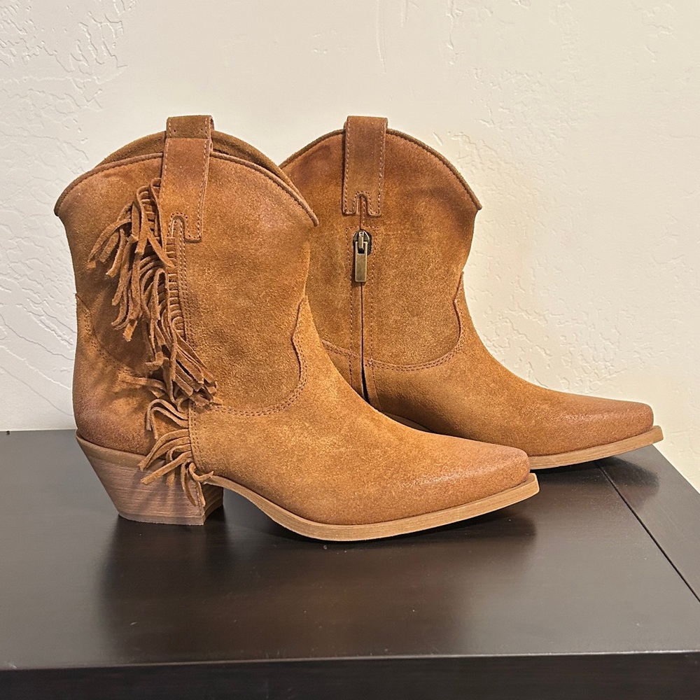 Sundance Boutique Suede Fringe Ankle Booties - Brown